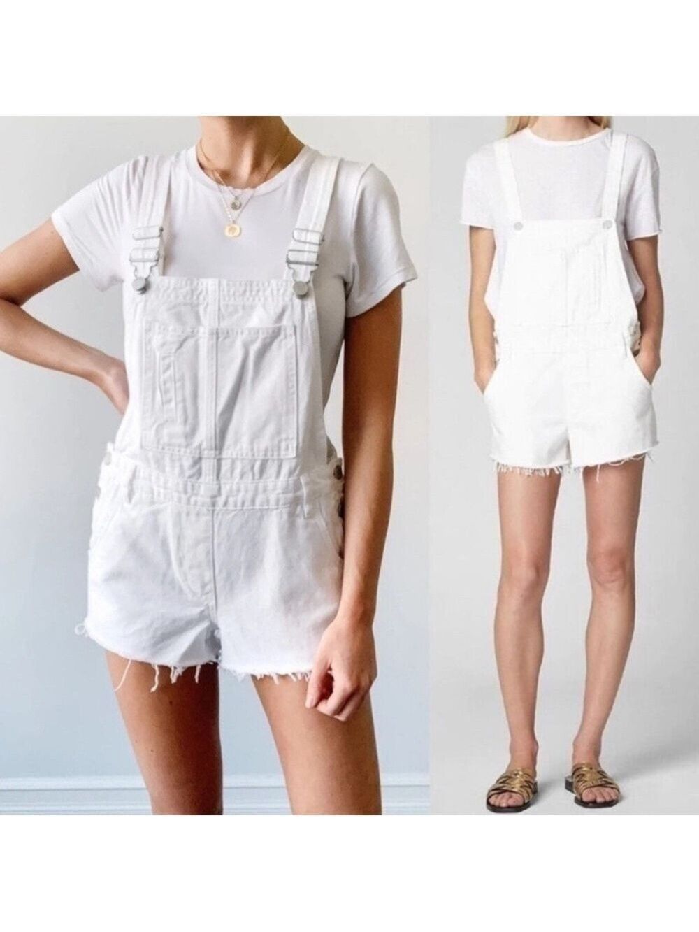 H&M White Denim Jean Distressed Overall Shorts Perfect Summer